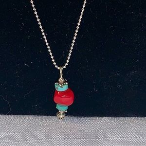 Cookie Lee Necklace Bracelet Set Long Red Turquoise Beads Silver Tone Chain